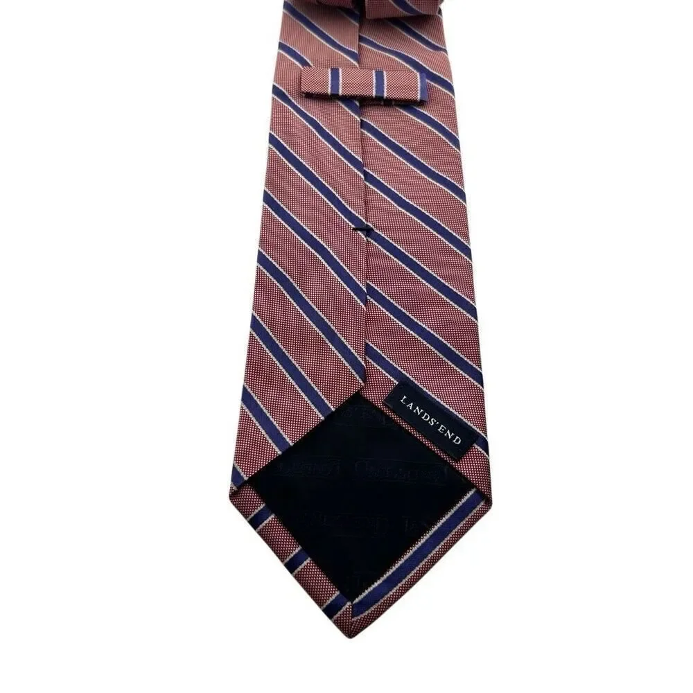 Lands' End Silk Blend Necktie Red White and Blue Striped Tie